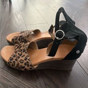 UGG Black and Brown Wedge Shoes with Animal Print